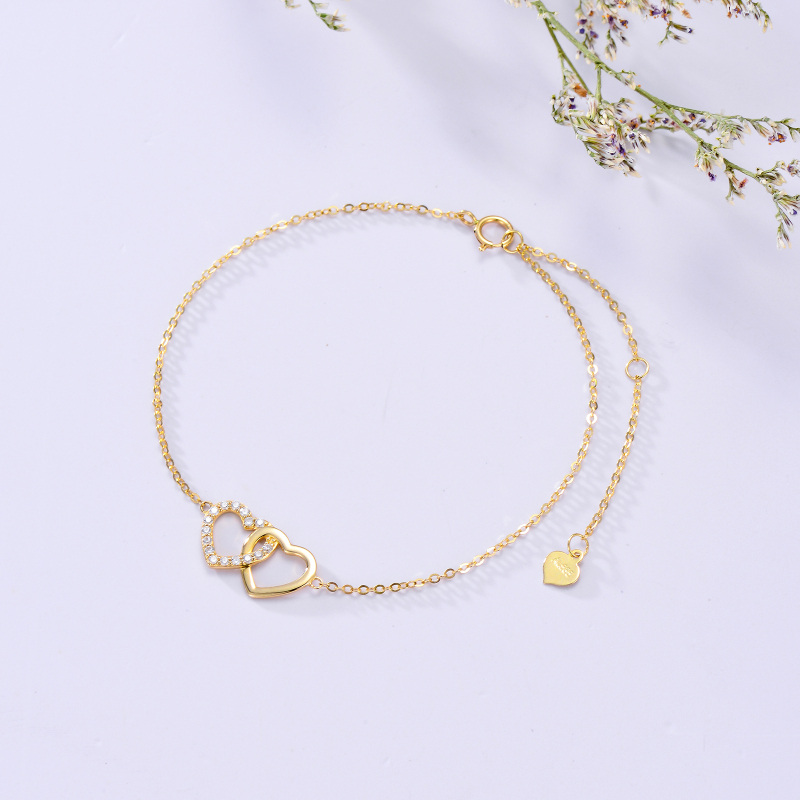 Bracciale con ciondolo a cuore con zirconia cubica in oro 10K-3