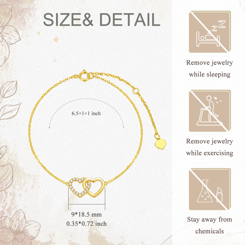 Bracciale con ciondolo a cuore con zirconia cubica in oro 10K-5