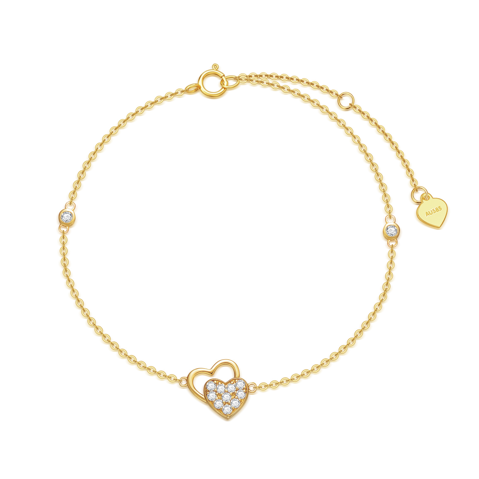 Bracciale con ciondolo a cuore con zirconia cubica in oro 14K