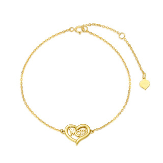 10K Gold Heart Charm Bracelet with Engraved Word-18