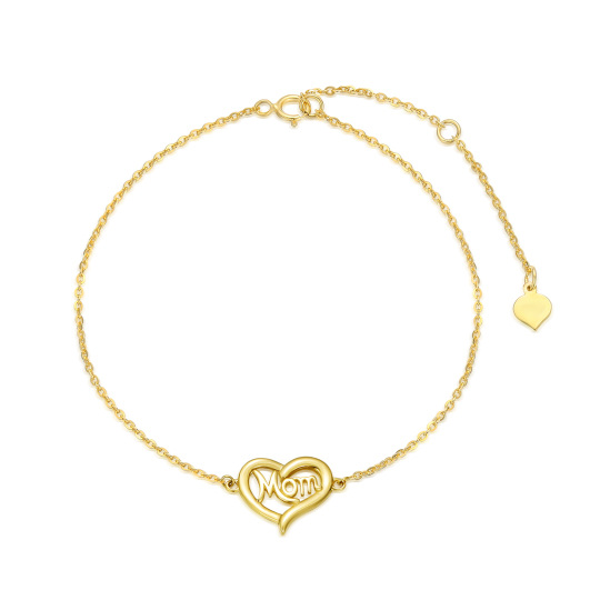 Bracciale con ciondolo a cuore in oro 14K con parola incisa