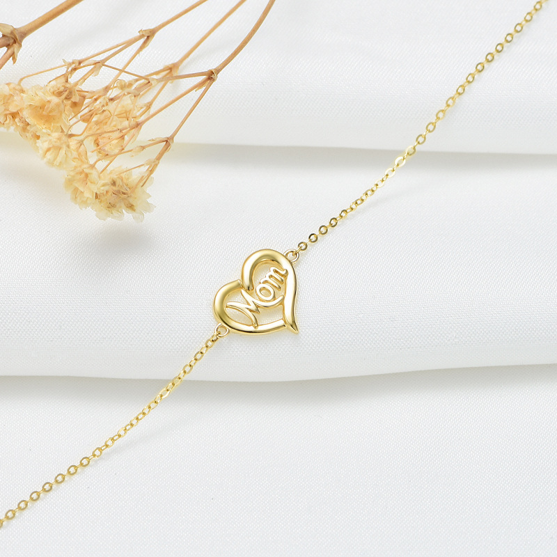 10K Gold Heart Charm Bracelet with Engraved Word-3