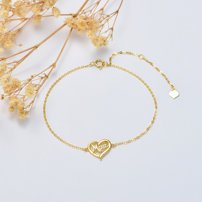 10K Gold Heart Charm Bracelet with Engraved Word-4