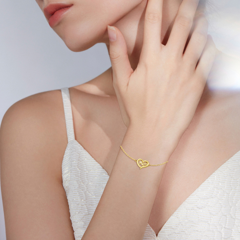 10K Gold Heart Charm Bracelet with Engraved Word-5