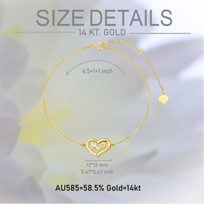 10K Gold Heart Charm Bracelet with Engraved Word-6