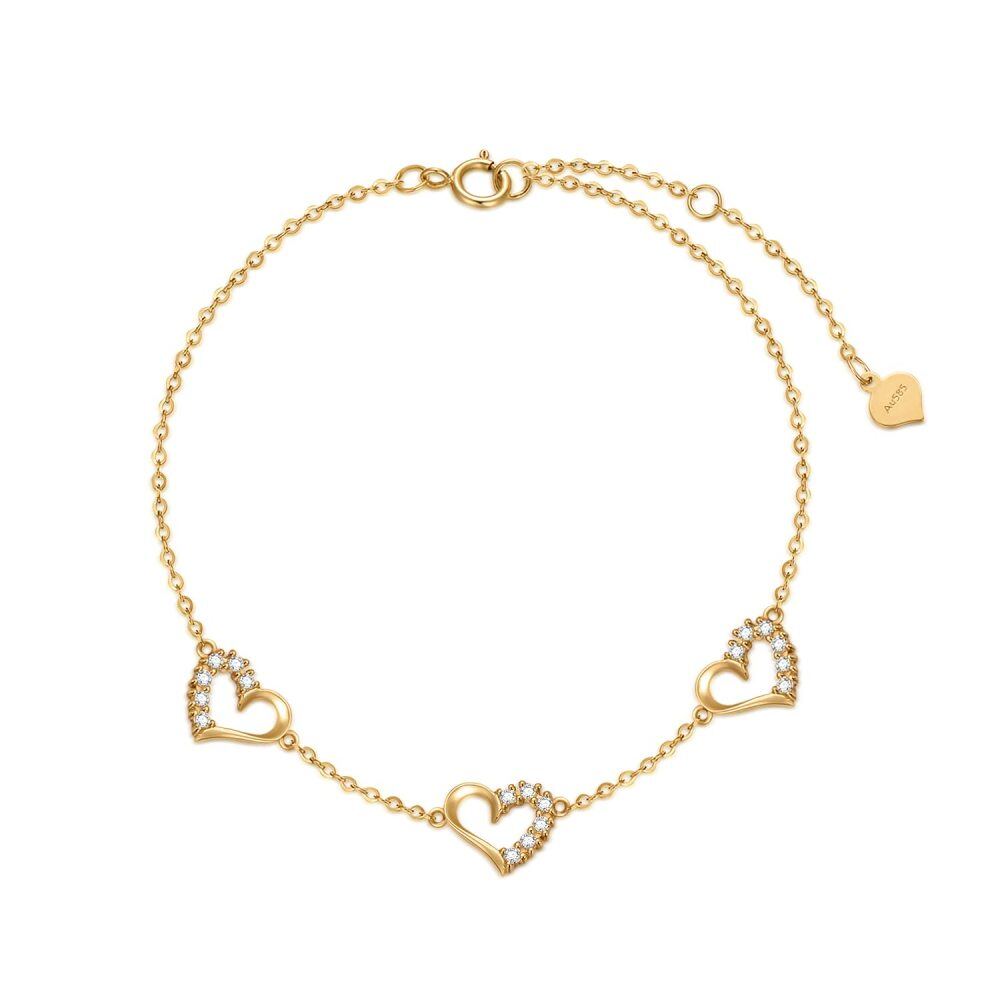 10K gouden zirkonia hart met hart hanger armband voor dames-1