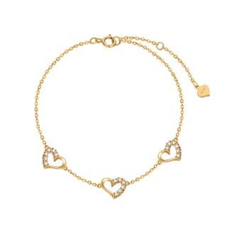 10K Gold Cubic Zirconia Heart With Heart Charm Bracelet For Women-21