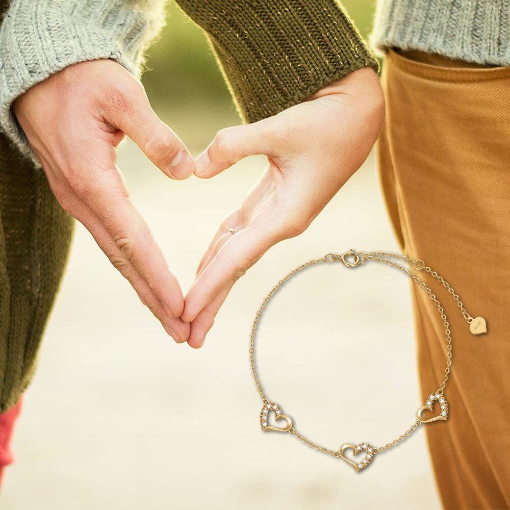 10K gouden zirkonia hart met hart hanger armband voor dames-2