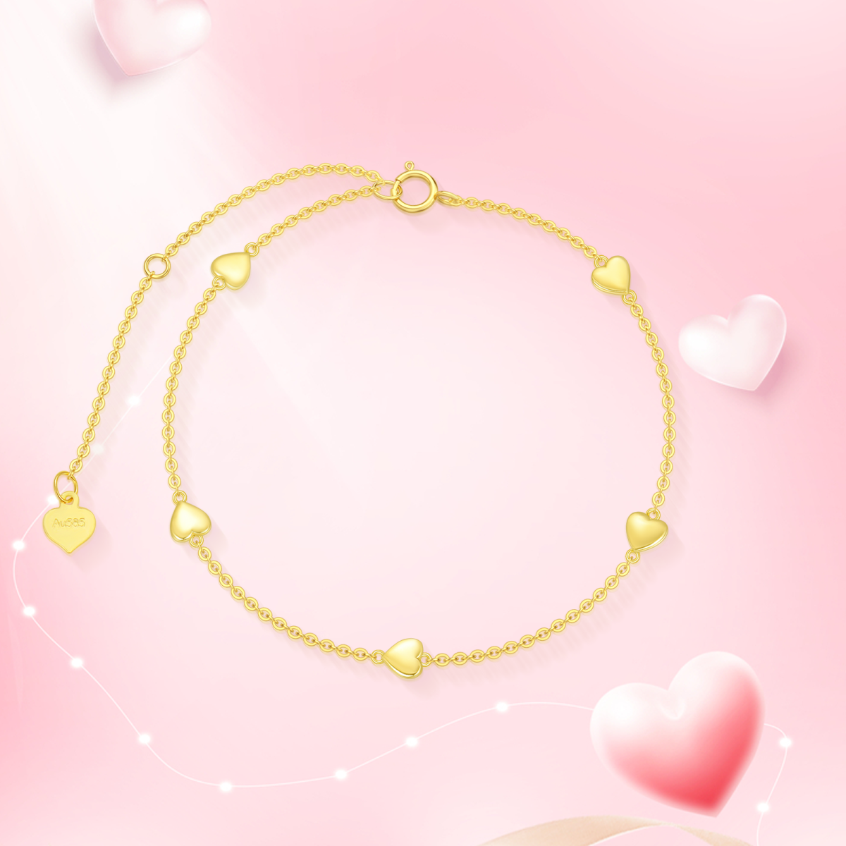 10K Gold Heart Charm Bracelet-5