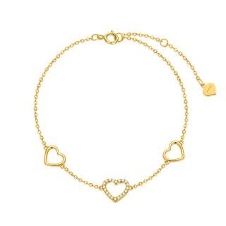 10K Gold Cubic Zirconia Heart Charm Bracelet-17