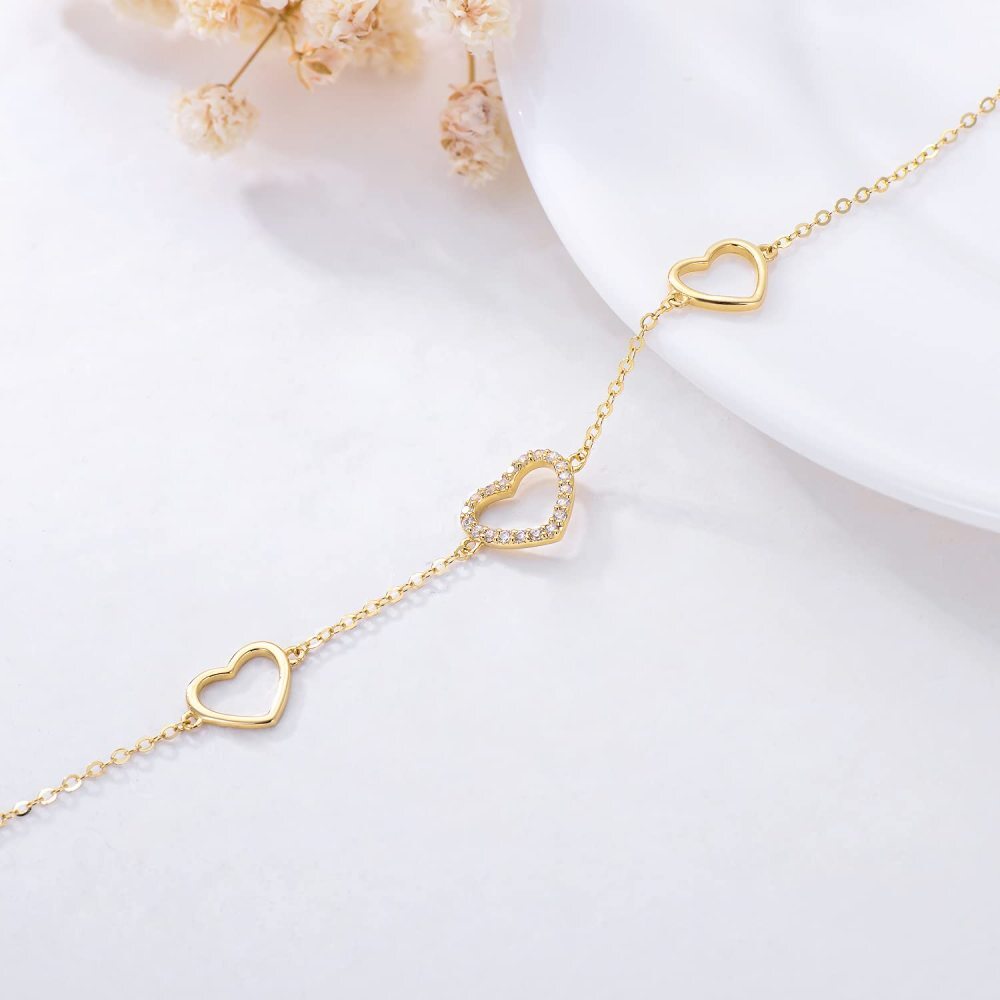 Pulseira de coração de diamante em ouro 10K para mulheres, joias de amor para esposa-4