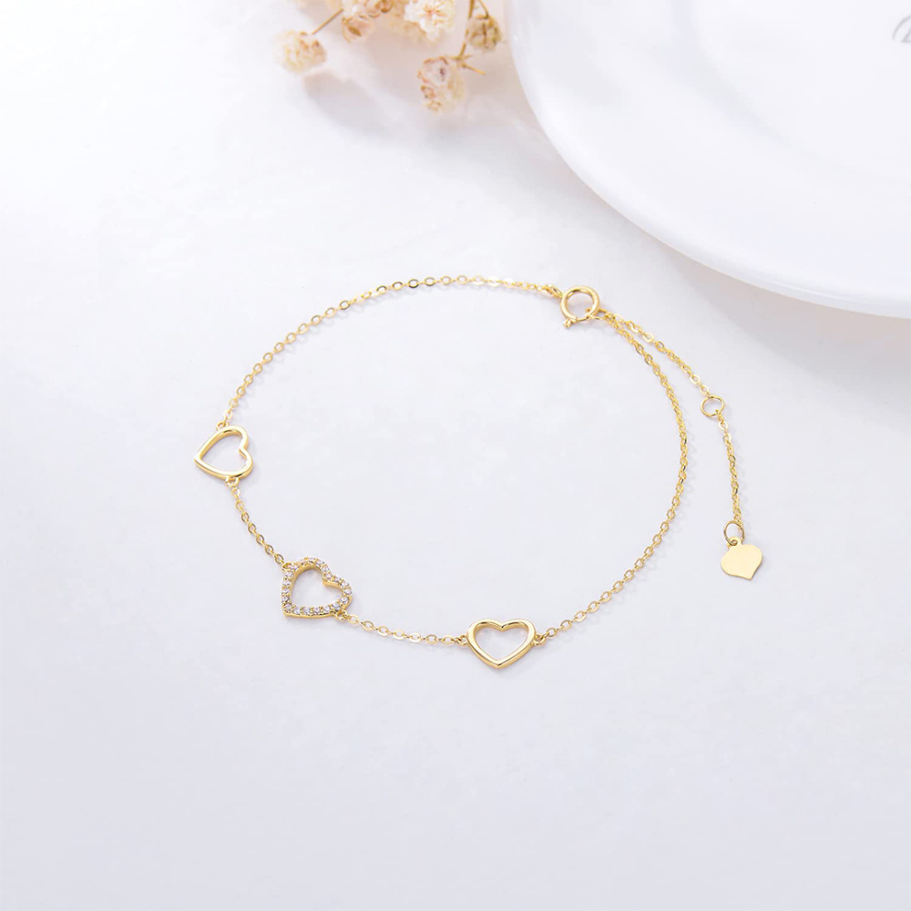 Pulseira de coração de diamante em ouro 10K para mulheres, joias de amor para esposa-5