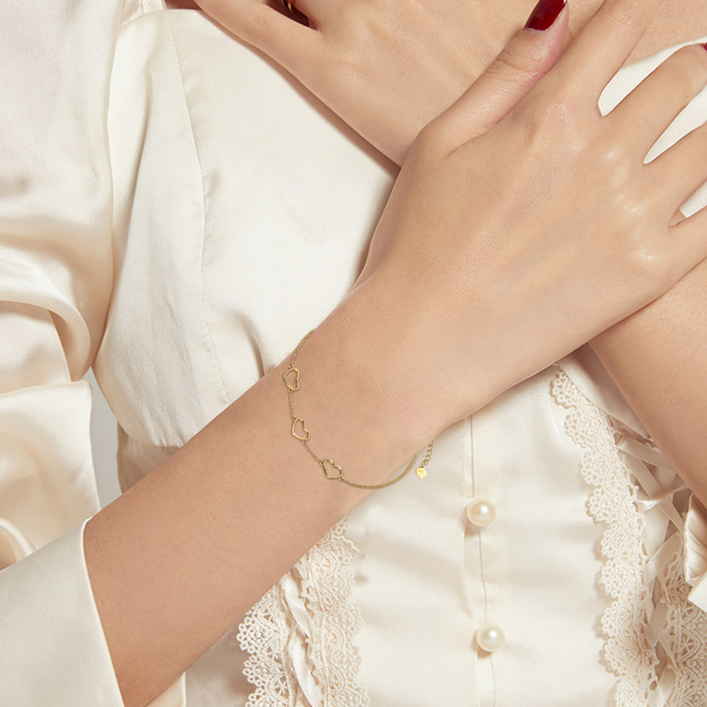 10K Gold Heart Charm Bracelet-2