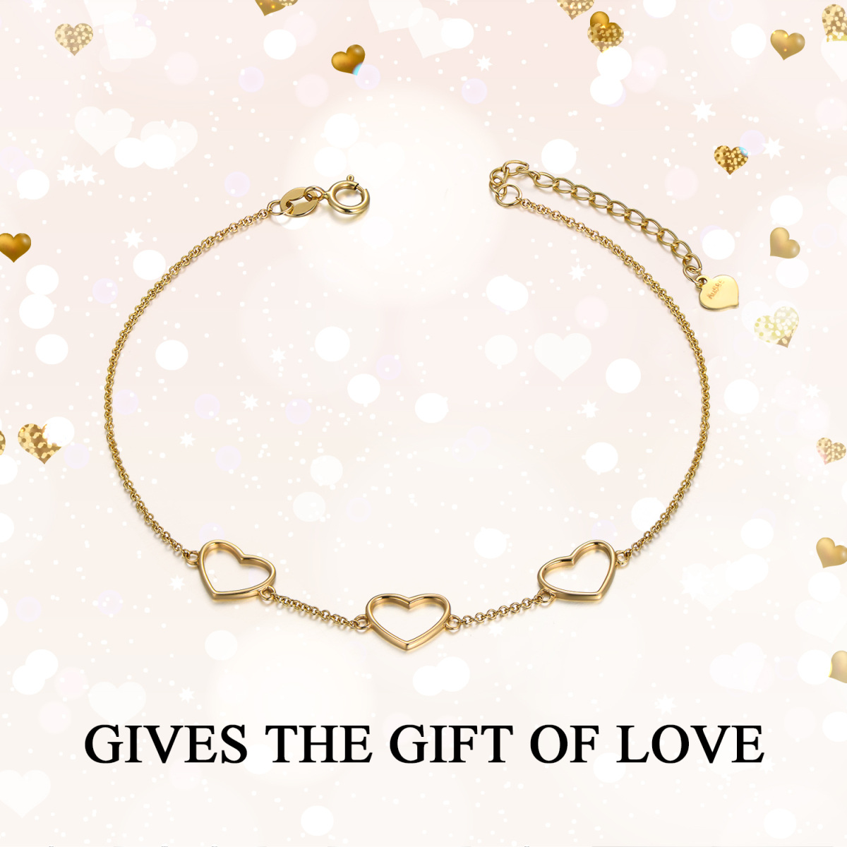 14K Gold Heart Pendant Bracelet-5