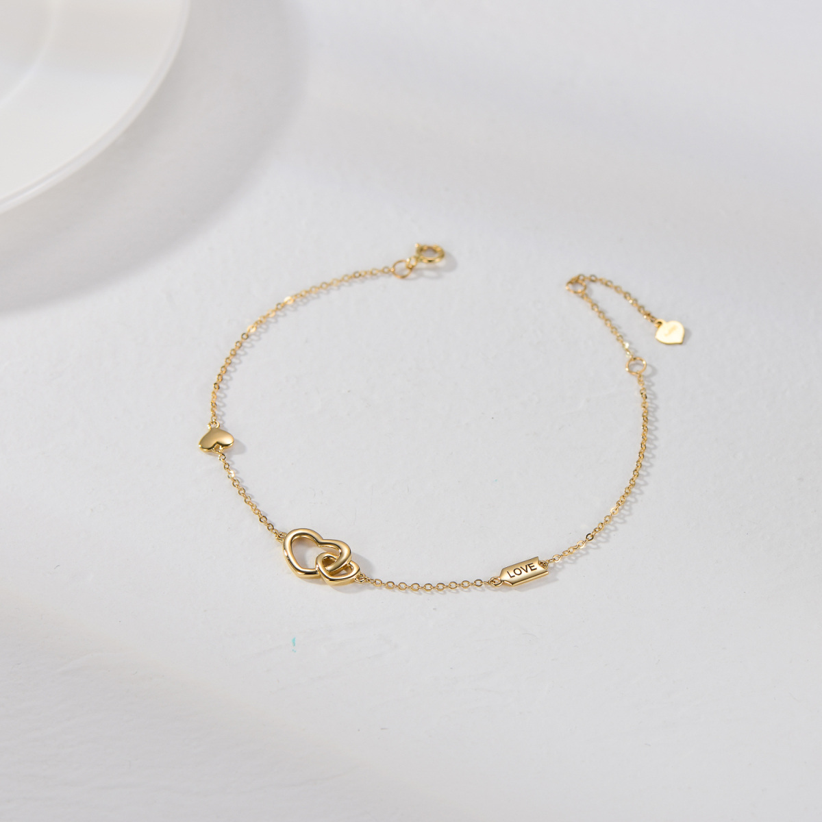 Bracelet en or 14K avec pendentif en forme de coeur et mot gravé-4