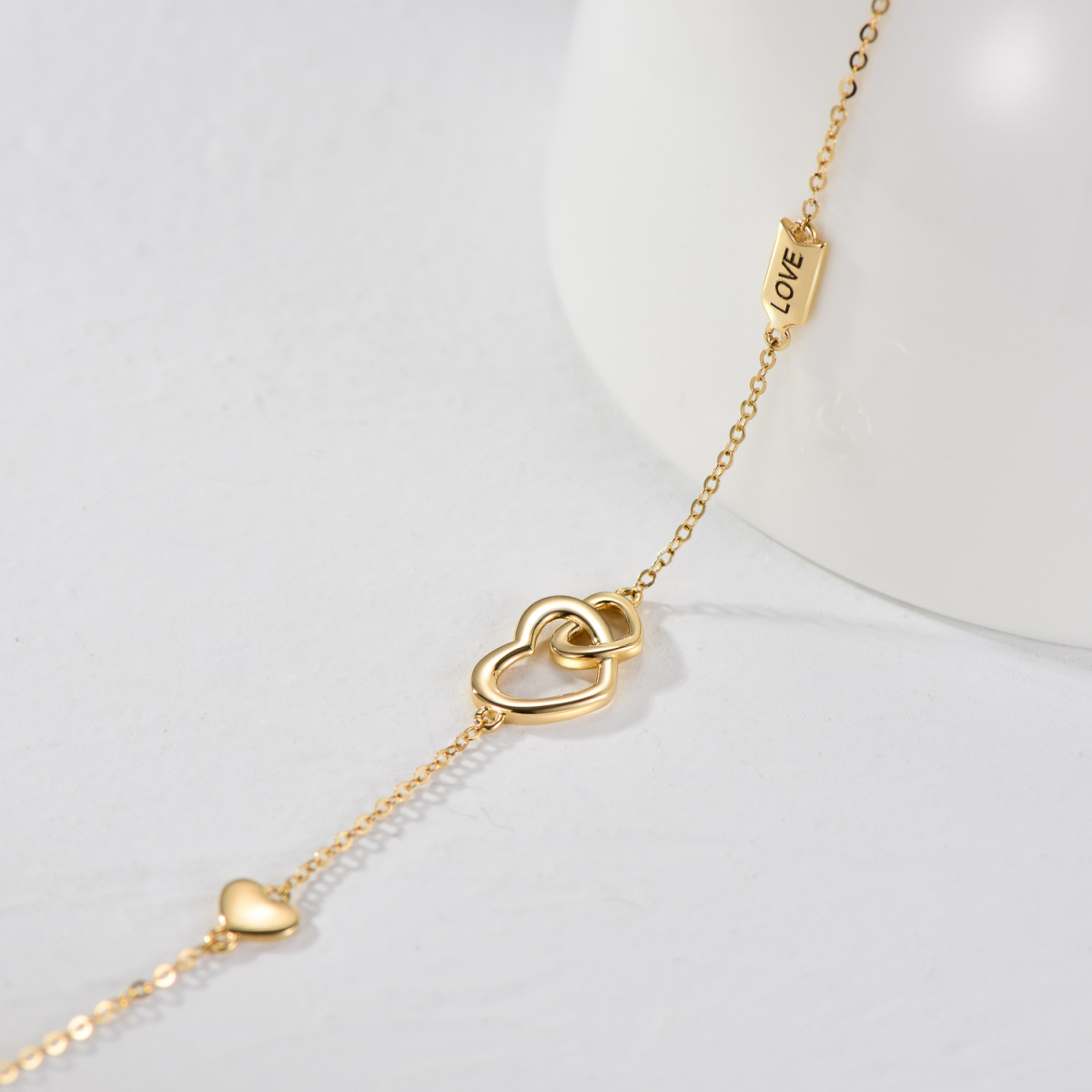 Bracelet en or 14K avec pendentif en forme de coeur et mot gravé-5