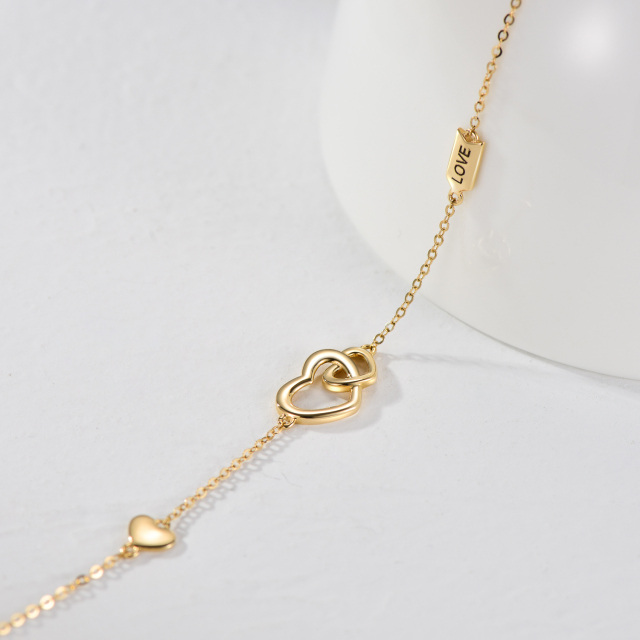 14K Gold Heart With Heart Pendant Bracelet with Engraved Word-5