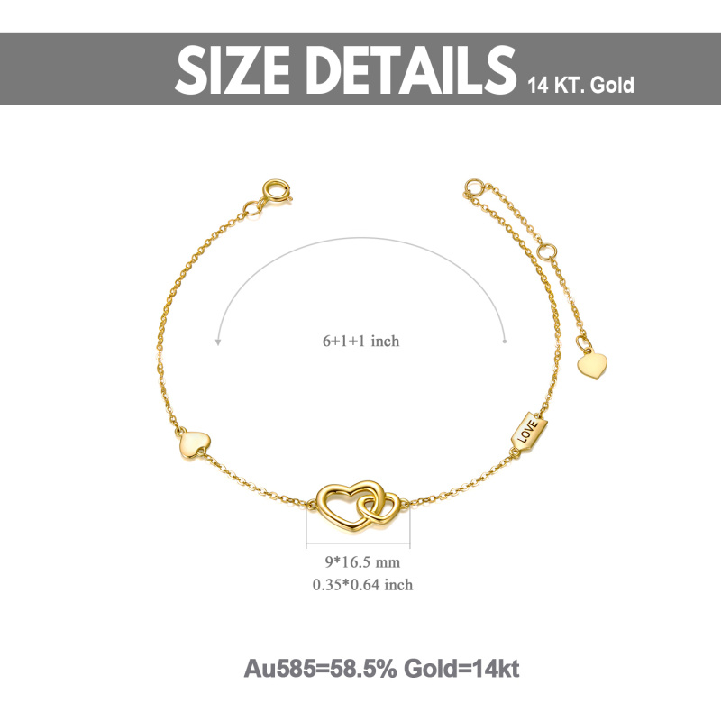 Pulsera de platino con corazón chapado en oro blanco con dije de corazón y palabra grabada-6