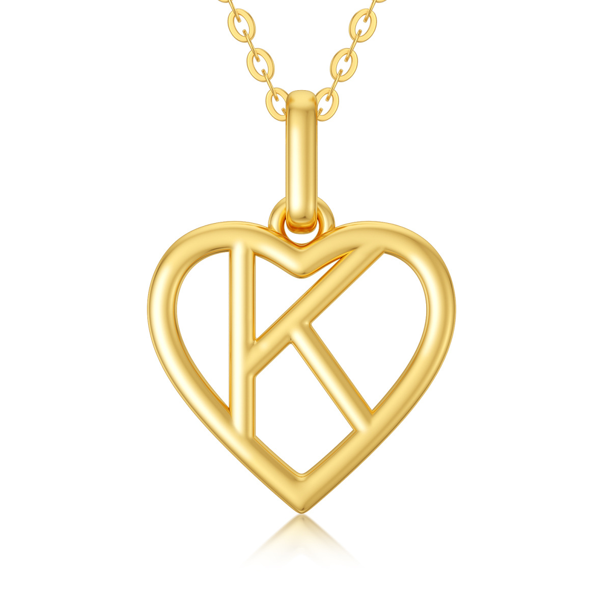 Collana con ciondolo a forma di cuore in oro 14K con lettera iniziale K-1