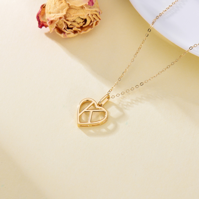 14K Gold Heart Pendant Necklace with Initial Letter K-5