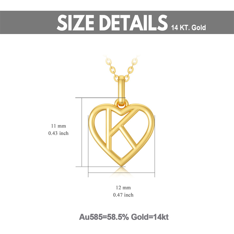 14K Gold Heart Pendant Necklace with Initial Letter K-6