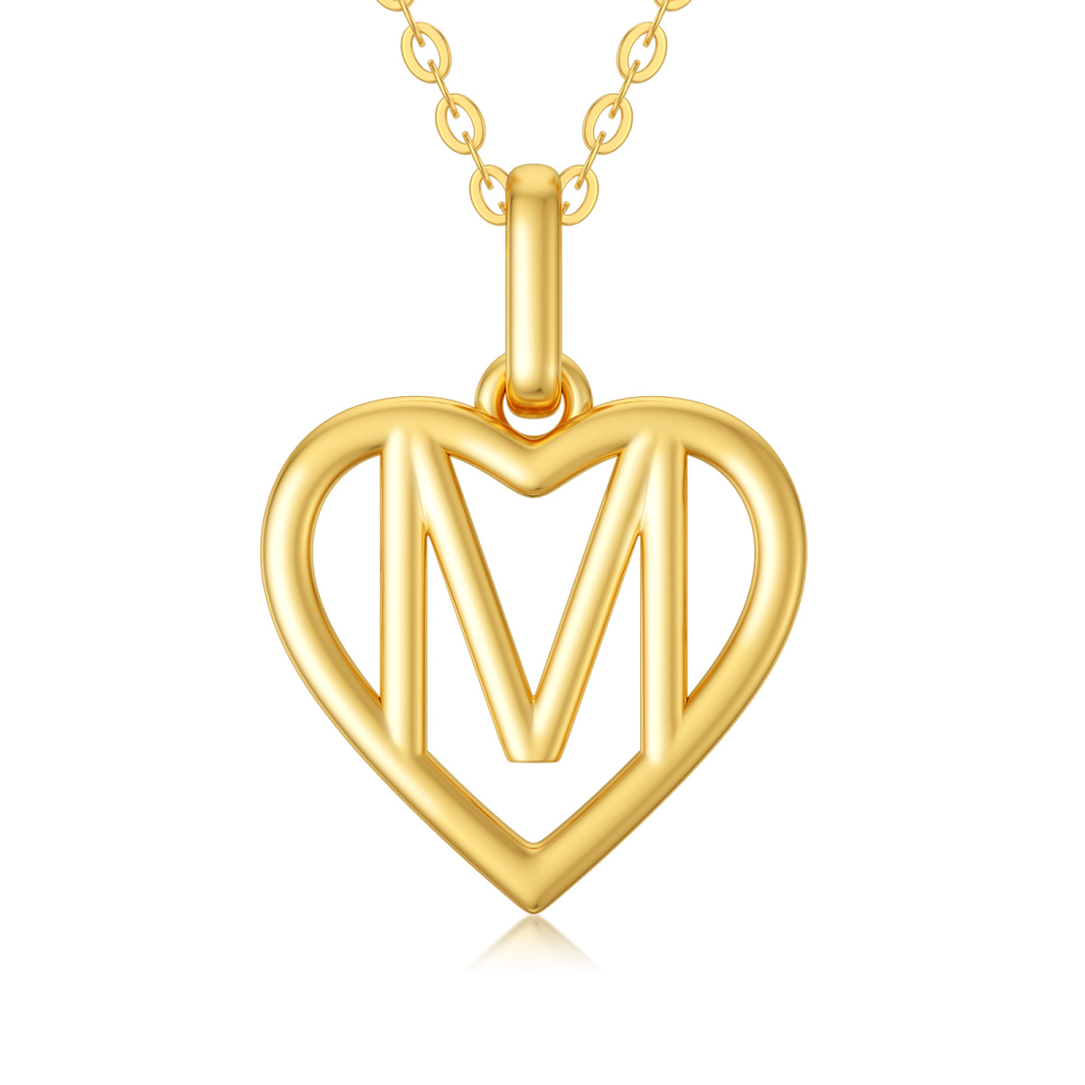 14K Gold Heart Pendant Necklace with Initial Letter M-1