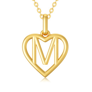 14K Gold Heart Pendant Necklace with Initial Letter M-47