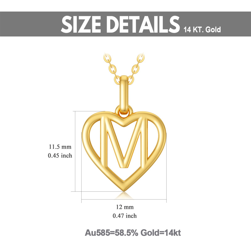 18K Gold Heart Pendant Necklace with Initial Letter M-6
