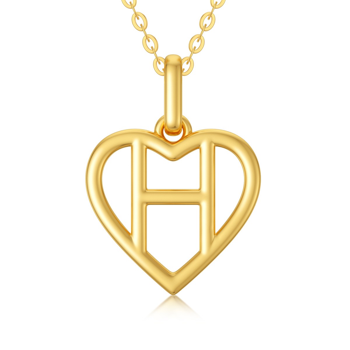 14K Gold Heart Pendant Necklace with Initial Letter H-1