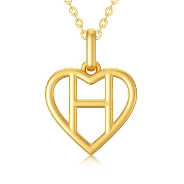 Collier pendentif coeur en or 14K avec lettre initiale H-1