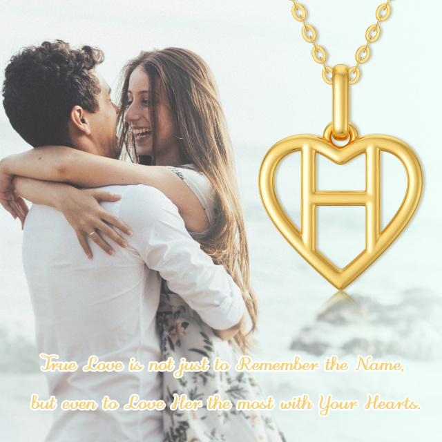 14K Gold Heart Pendant Necklace with Initial Letter H-3