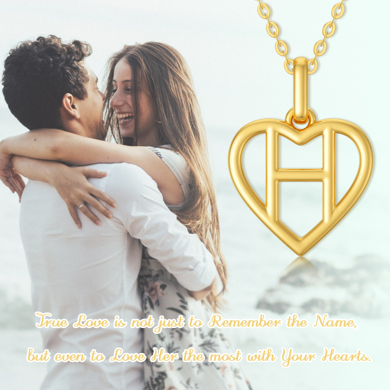 10K Gold Heart Pendant Necklace with Initial Letter H-3