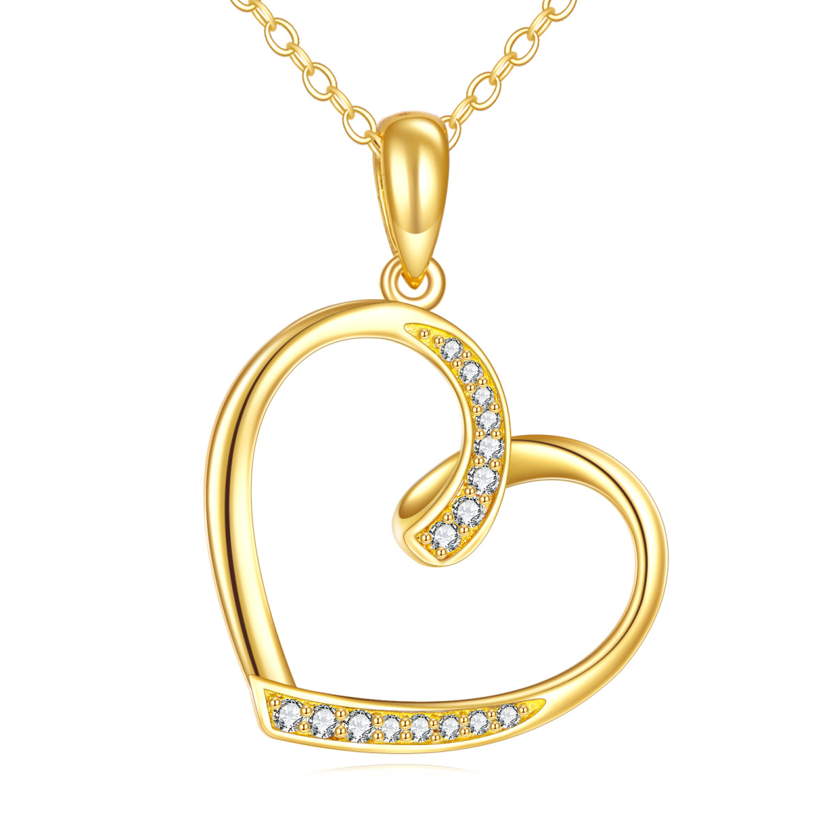 10K Gold Cubic Zirconia Heart Pendant Necklace-1