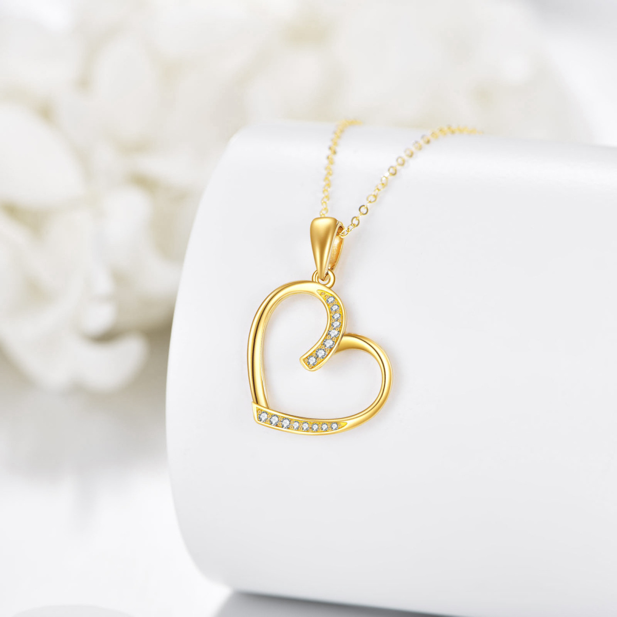 10K Gold Cubic Zirconia Heart Pendant Necklace-3