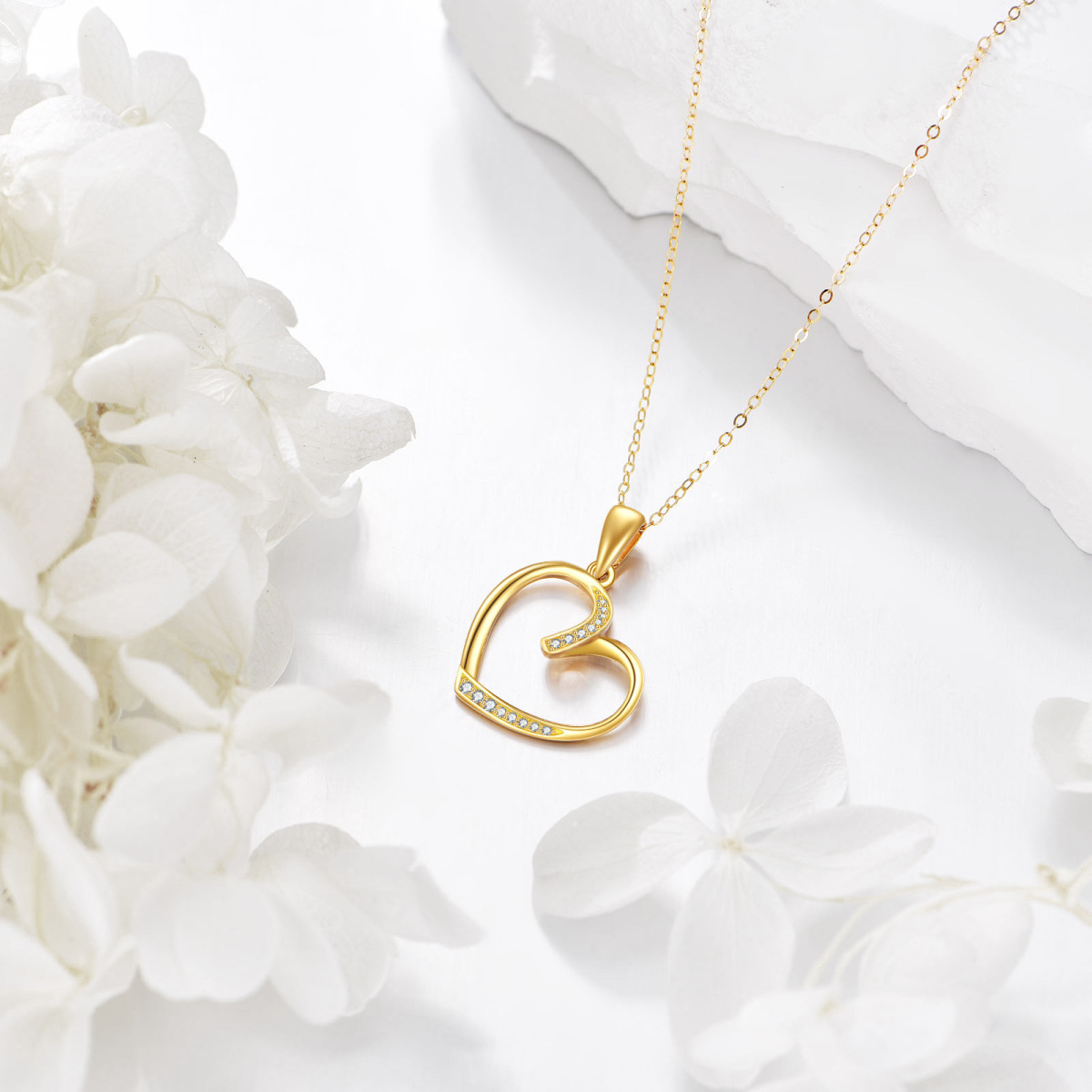 10K Gold Cubic Zirconia Heart Pendant Necklace-4