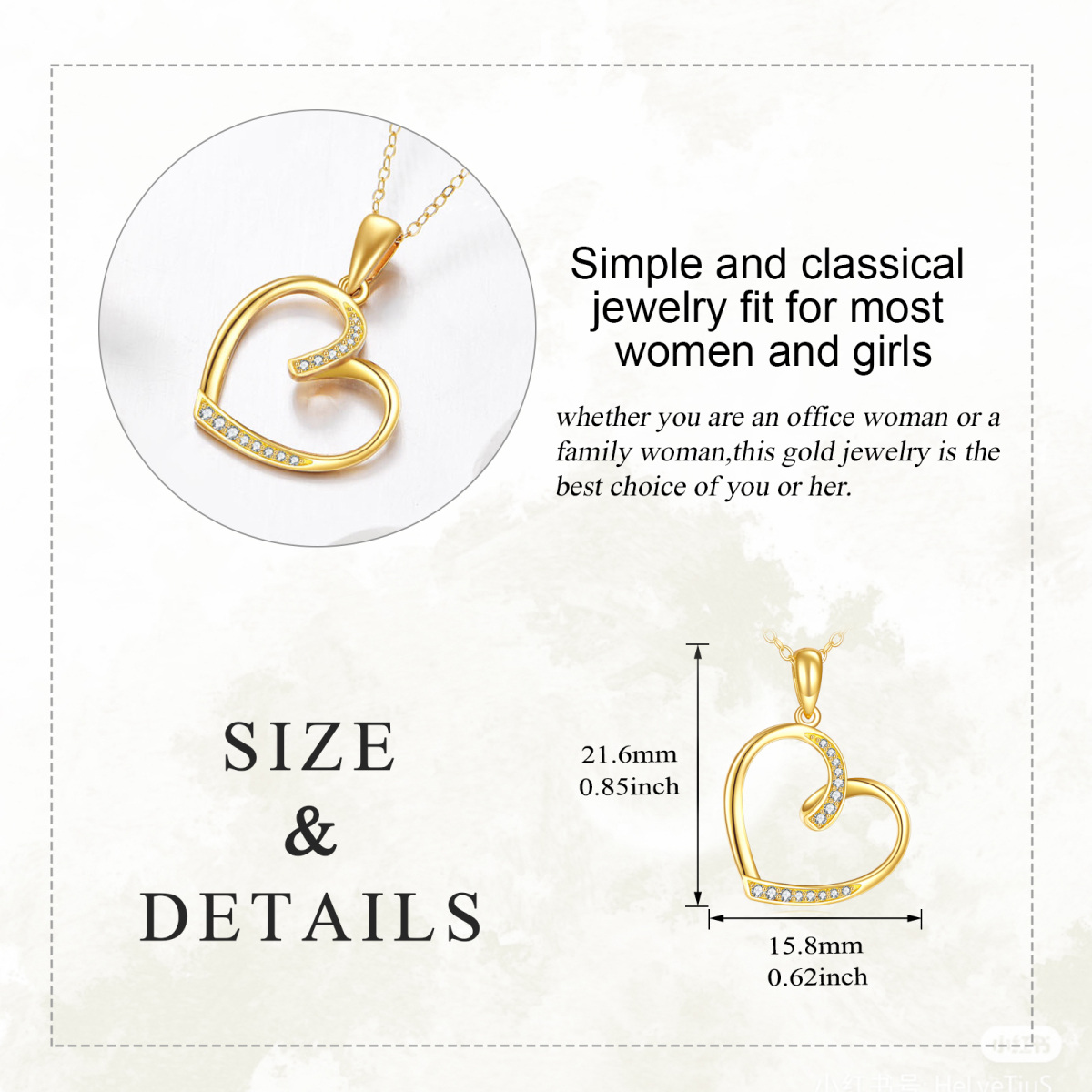 10K Gold Cubic Zirconia Heart Pendant Necklace-5