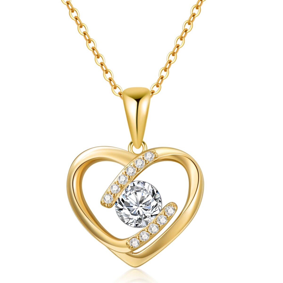 14K Gold Cubic Zirconia Heart Pendant Necklace-1