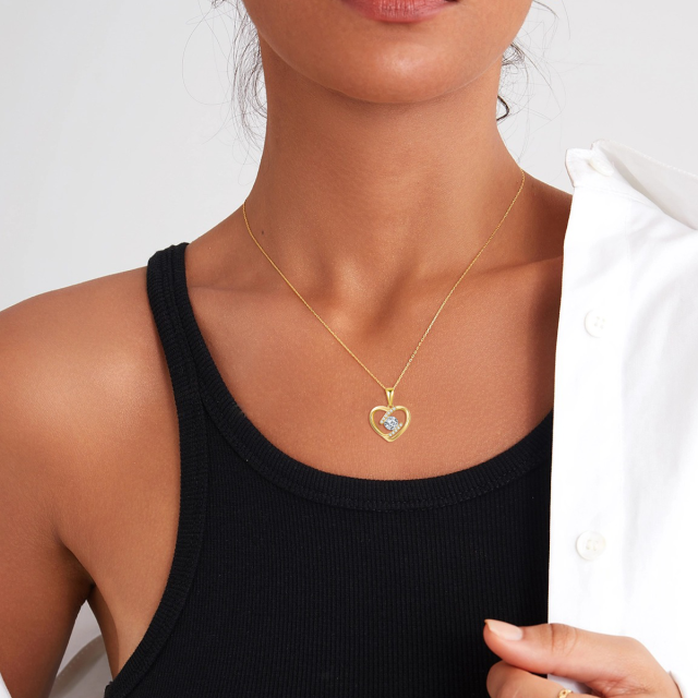 Collana con ciondolo a forma di cuore in zirconia cubica in oro 14K-2