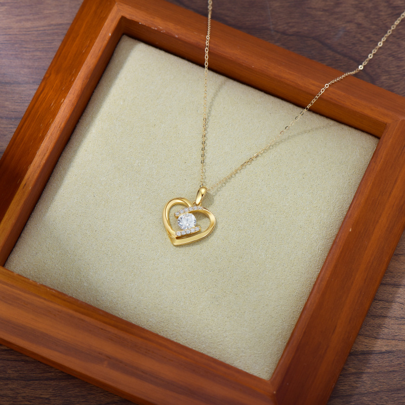 10K White Gold Cubic Zirconia Heart Pendant Necklace-4