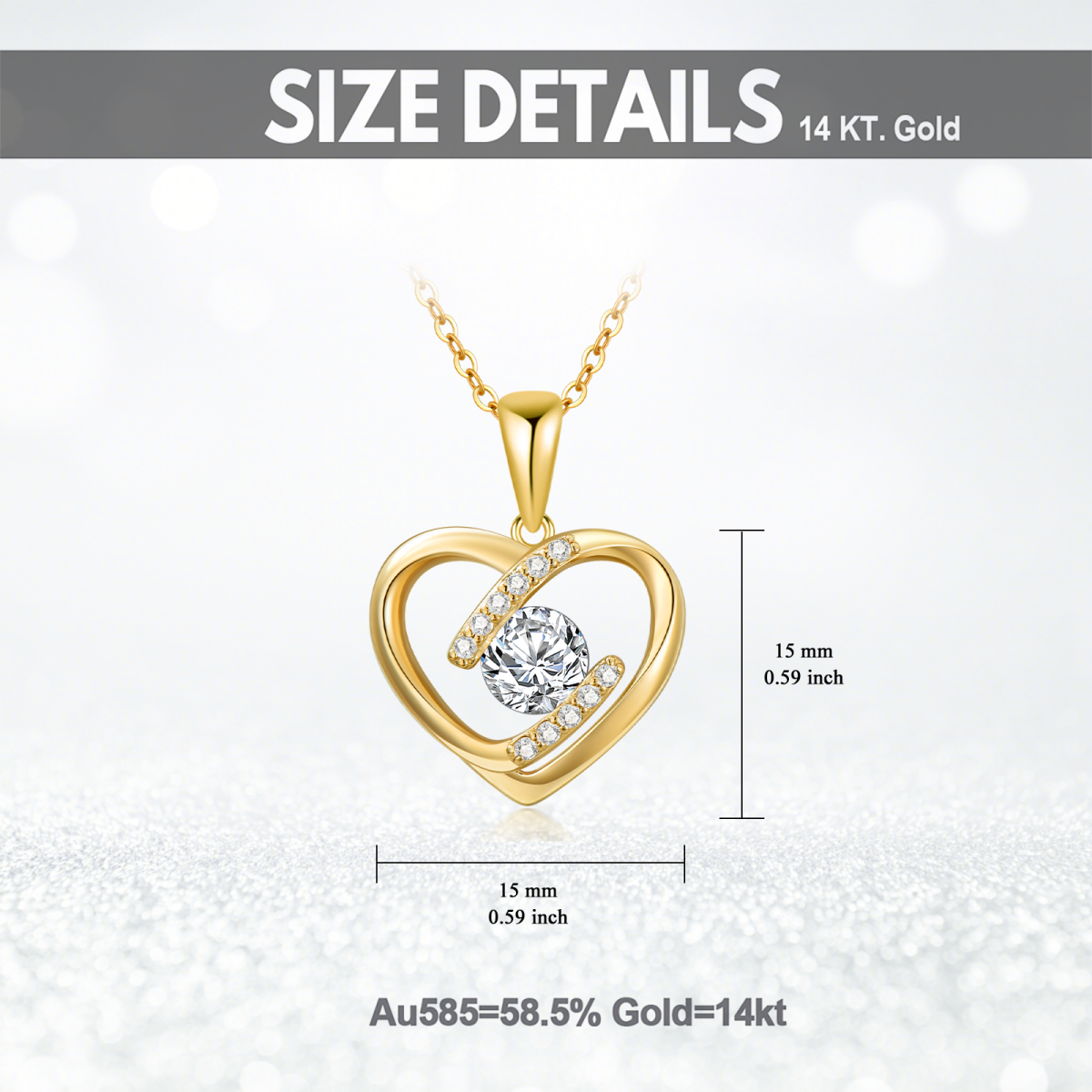 14K Gold Cubic Zirconia Heart Pendant Necklace-5