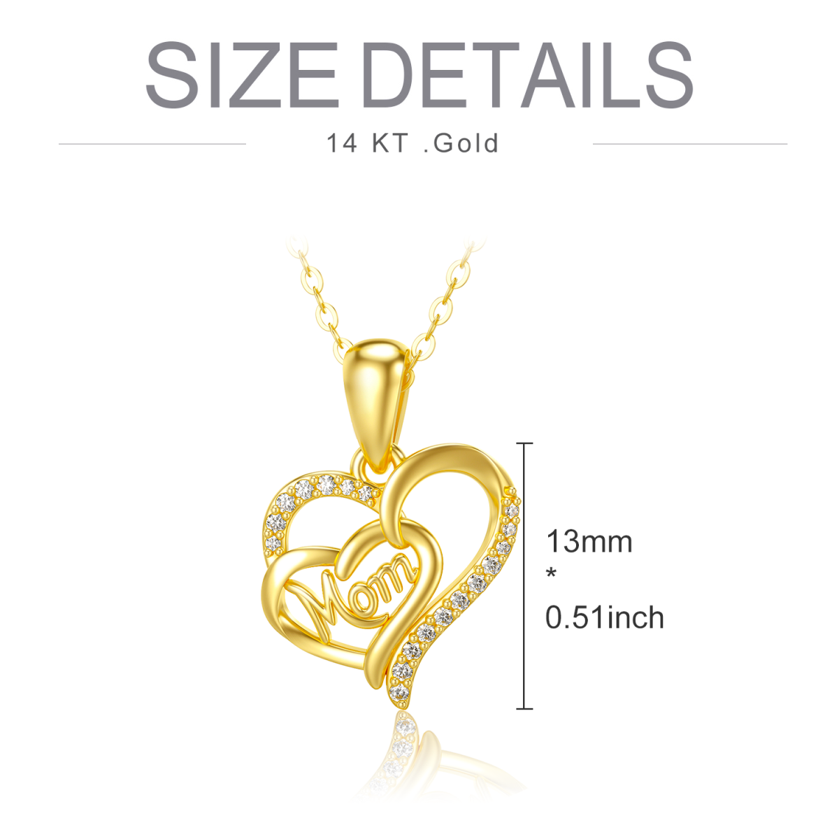 14K Gold Cubic Zirconia Heart With Heart Pendant Necklace With Engraved Word For Mother-6