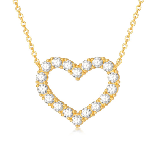 14K Gold Cubic Zirconia Heart Pendant Necklace