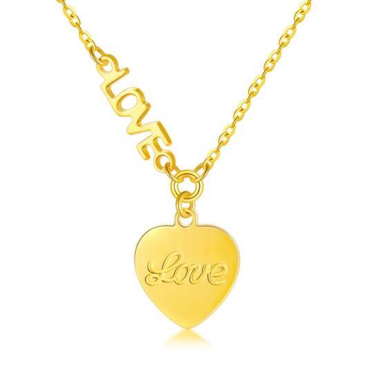 14K Gold Heart Pendant Necklace with Engraved Word