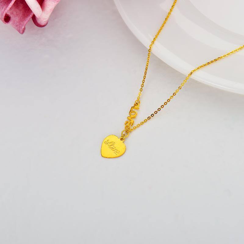 Collana con ciondolo a forma di cuore in oro 14K con parola incisa-4