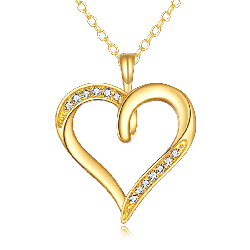 10K Gold Cubic Zirconia Heart Pendant Necklace-30