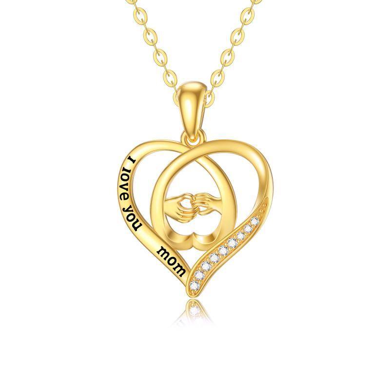 Collana con ciondolo a forma di cuore in oro 14K con parola incisa-1