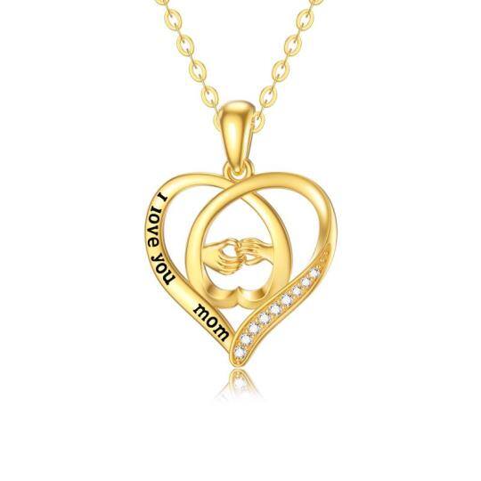 14K Gold Heart Pendant Necklace with Engraved Word