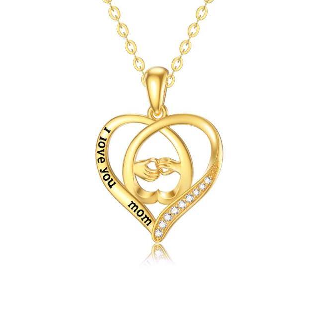 Collier avec pendentif en or 14K en forme de coeur avec mot gravé-1