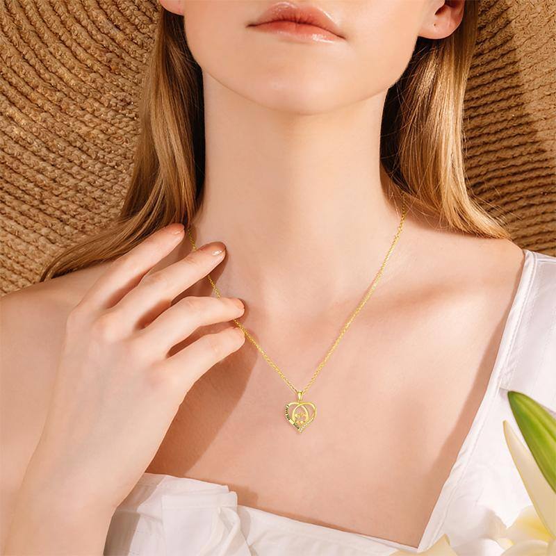 Collana con ciondolo a forma di cuore in oro 14K con parola incisa-2