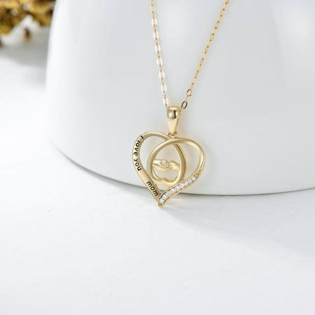 14K Gold Heart Pendant Necklace with Engraved Word-3